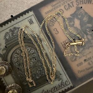 14kt solid gold figaro link chain necklace vintage / antique yellow gold 17"